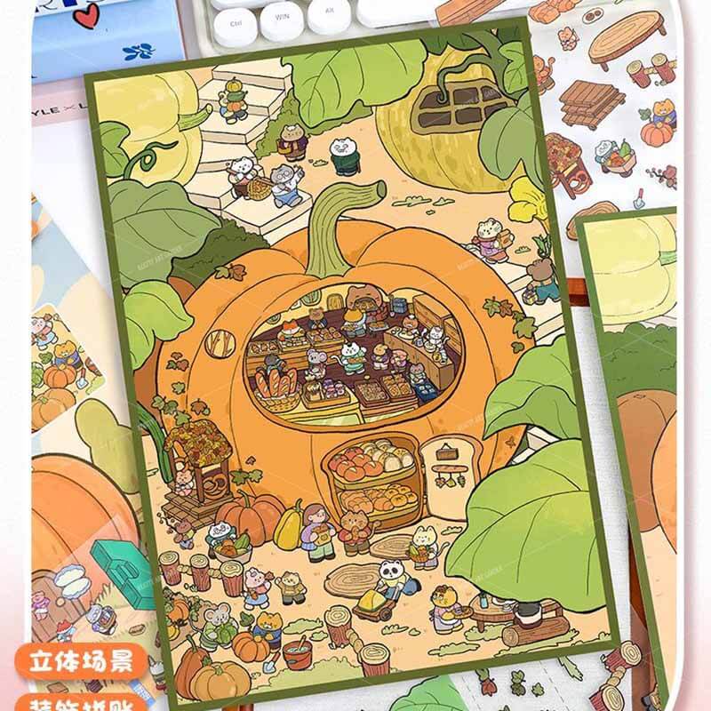 Shopping Tea Party DIY 3D Scene Stickers 2 Cute Miniature Scenes(L)