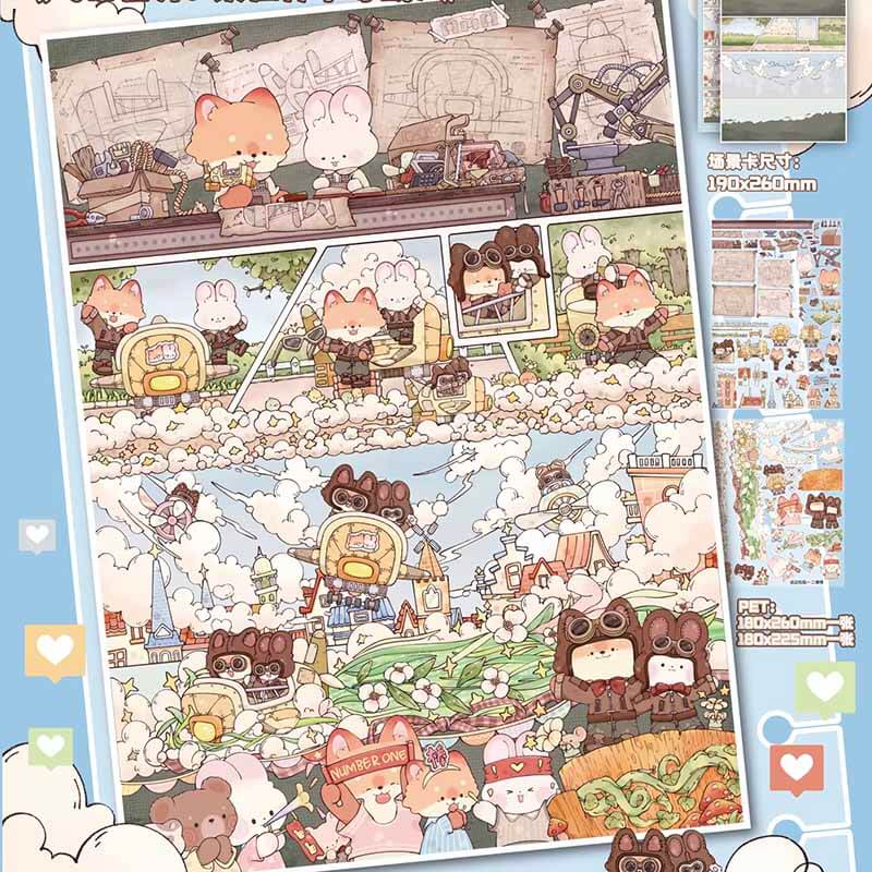 Silly Flying Race DIY 3D Scene Stickers 2 Cute Scenes(L)