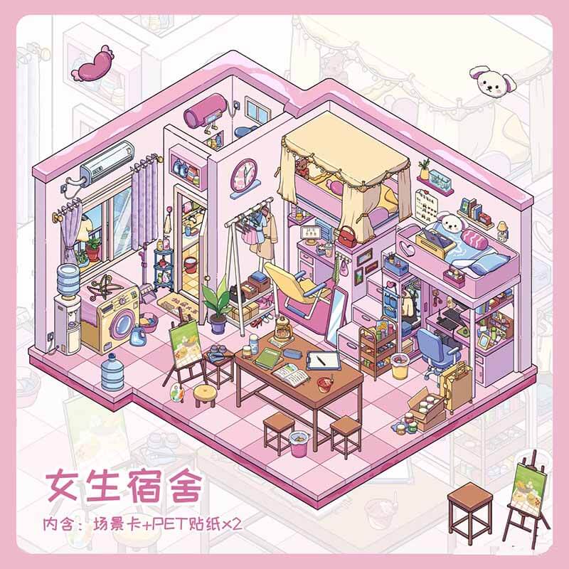 Sleepless Town DIY 3D Scene Stickers 2 Cute Miniature Scenes(M&L)