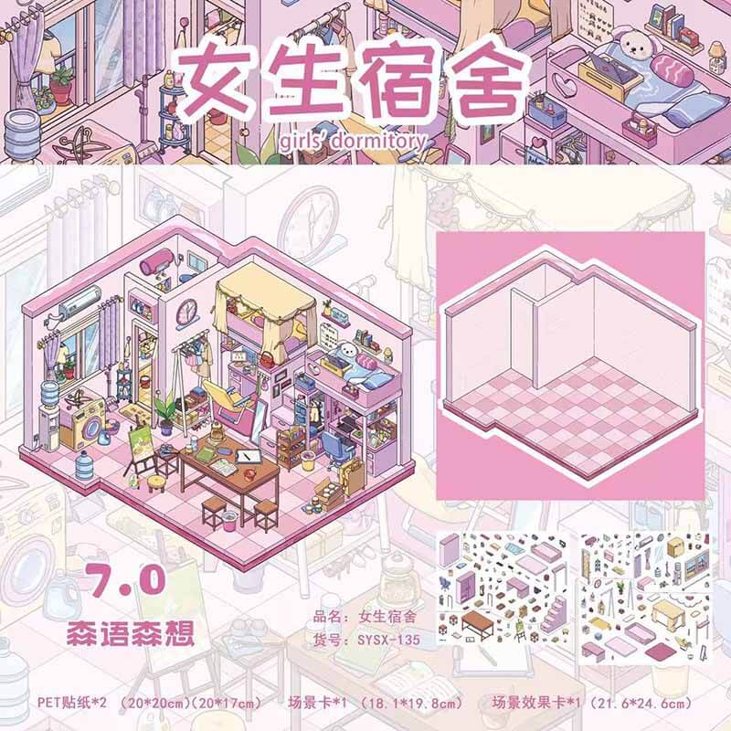 Sleepless Town DIY 3D Scene Stickers 2 Cute Miniature Scenes(M&L)