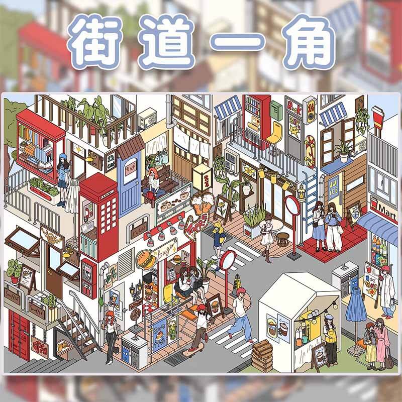 Slow Town Days DIY 3D Scene Stickers 3 Cute Miniature Scenes(L)