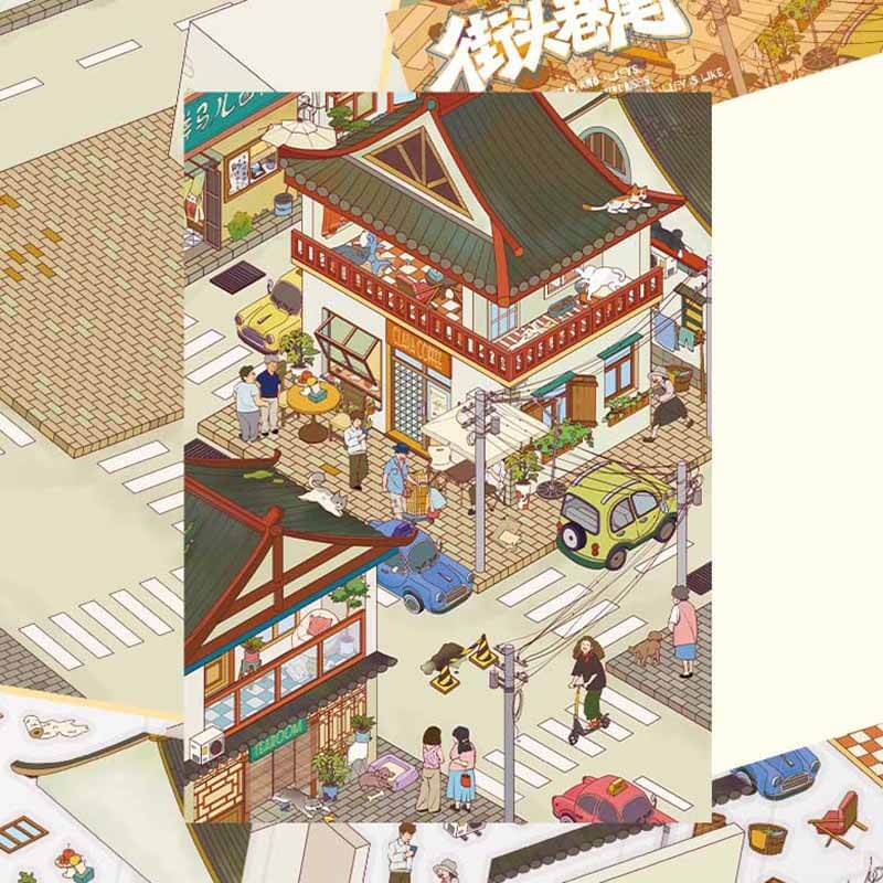 Slow Town Days DIY 3D Scene Stickers 3 Cute Miniature Scenes(L)