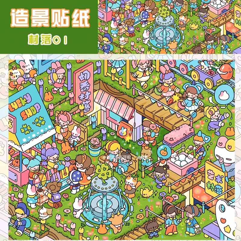 Slowday Weather DIY 3D Scene Stickers 4 Cute Miniature Scenes(L)
