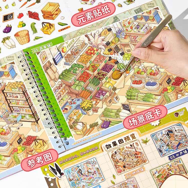 Small Shop Book DIY 3D Scene Stickers With Guide Lines(L)