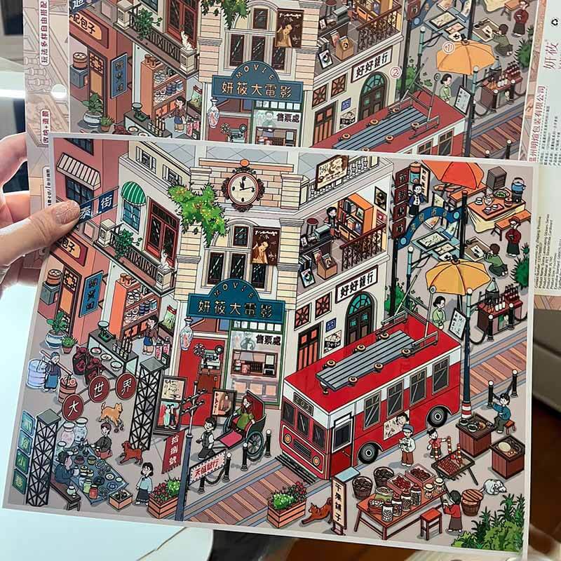 Small Town Story DIY 3D Scene Stickers 3 Cute Scenes(XL)