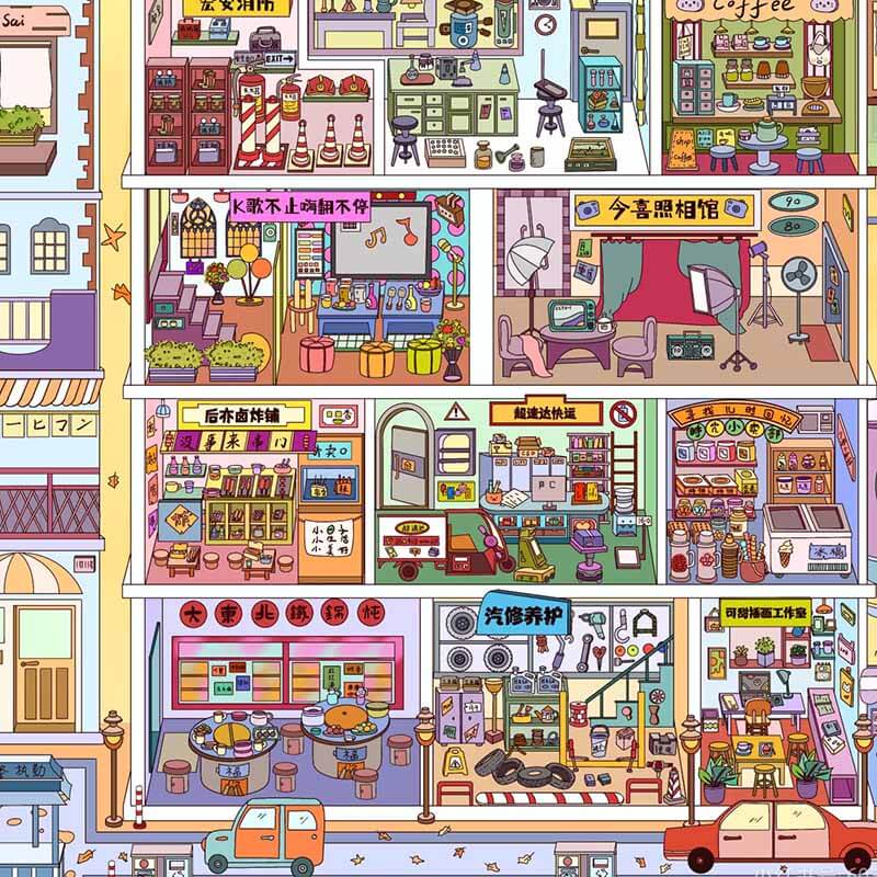 Small Town Story DIY 3D Scene Stickers 3 Cute Scenes(XL)