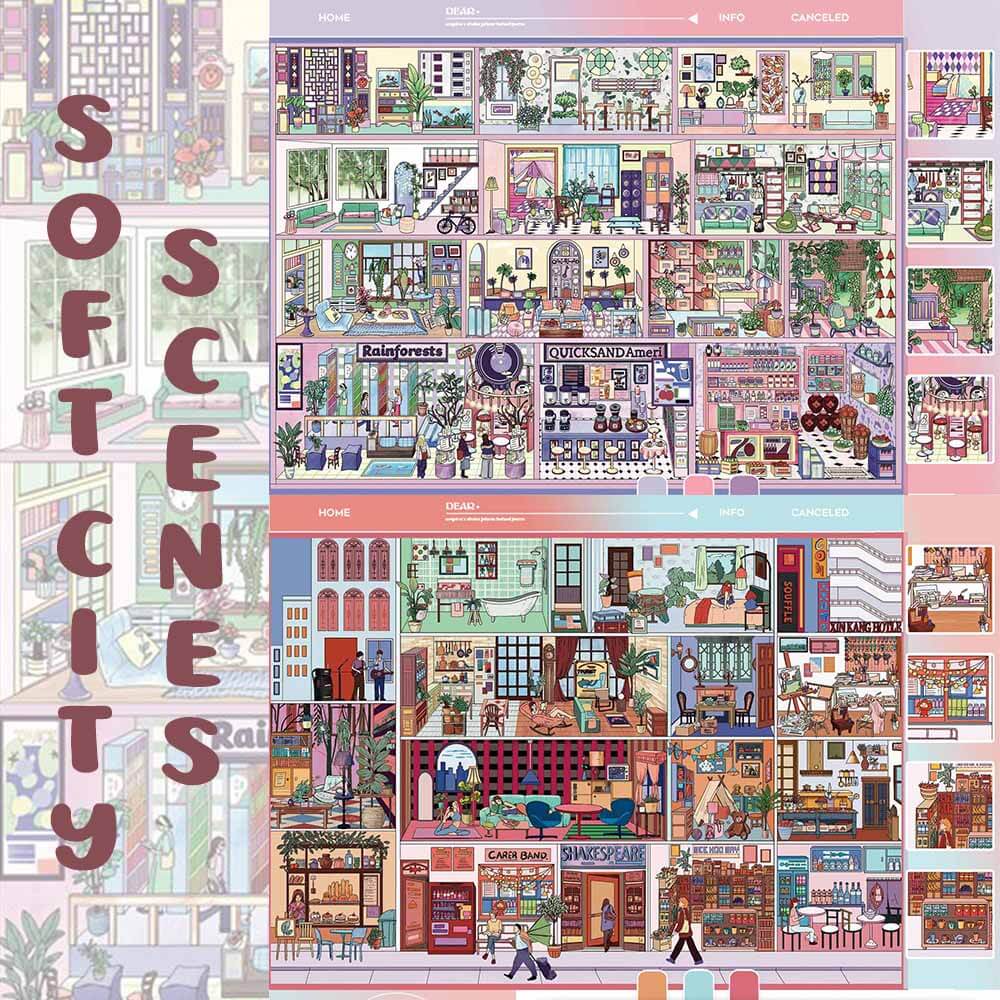 Soft City Scenes DIY 3D Scene Stickers 2 Cute Scenes(L)