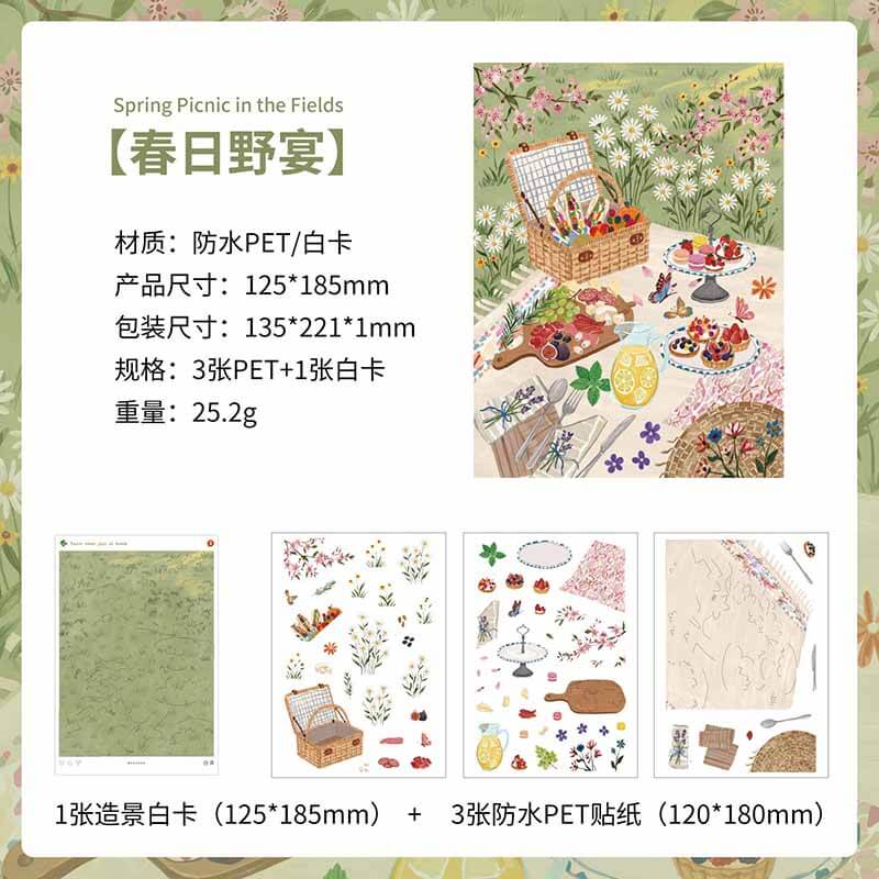 Spring Picnic DIY 3D Scene Stickers With Guide Lines(S)