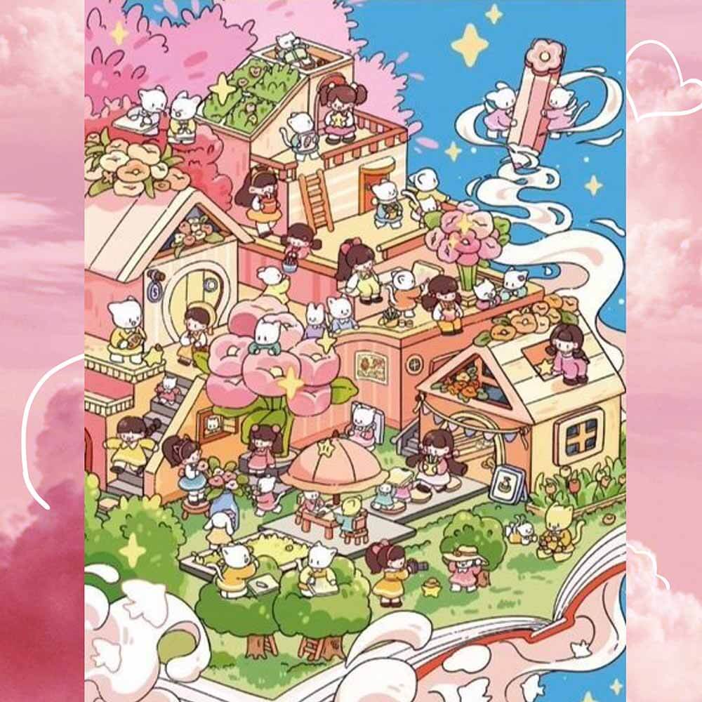 Spring Postcard DIY 3D Scene Stickers 3 Cute Miniature Scenes