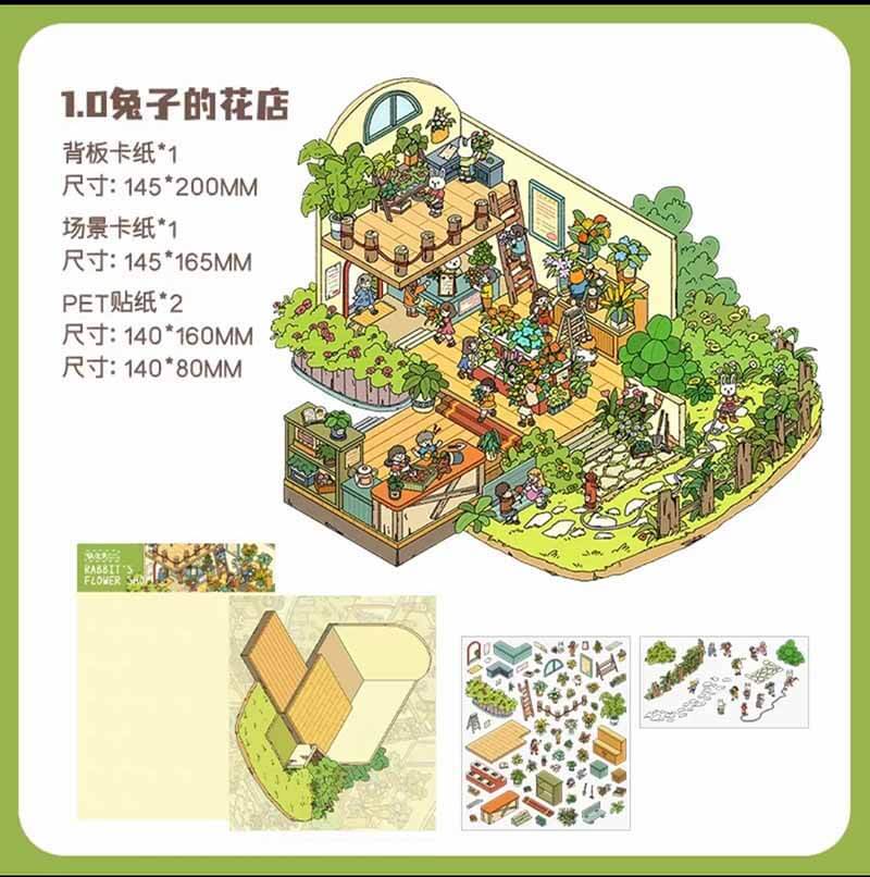 Springtime Paradise DIY 3D Scene Stickers 4 Cute Miniature Scenes(S)