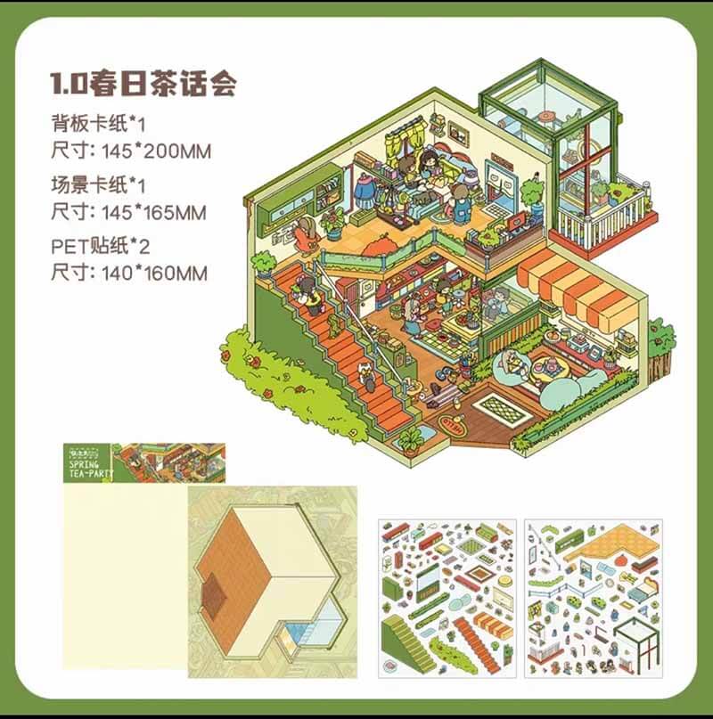 Springtime Paradise DIY 3D Scene Stickers 4 Cute Miniature Scenes(S)