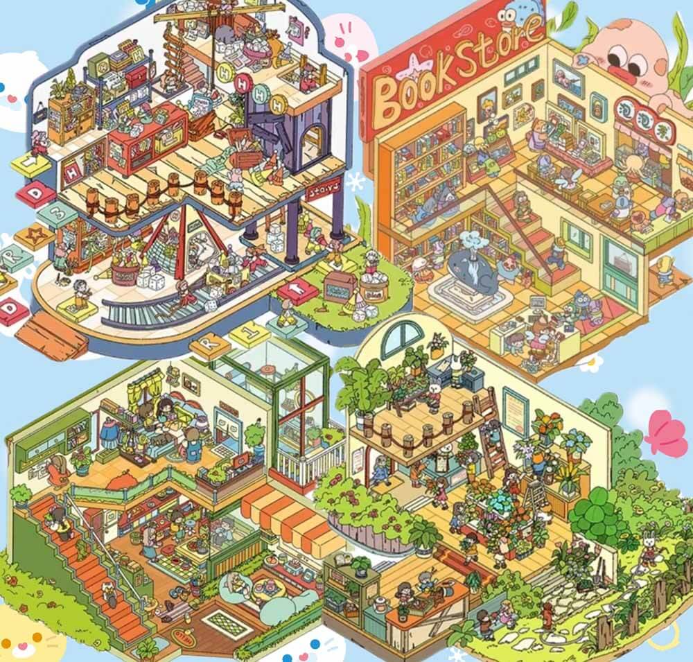 Springtime Paradise DIY 3D Scene Stickers 4 Cute Miniature Scenes(S)