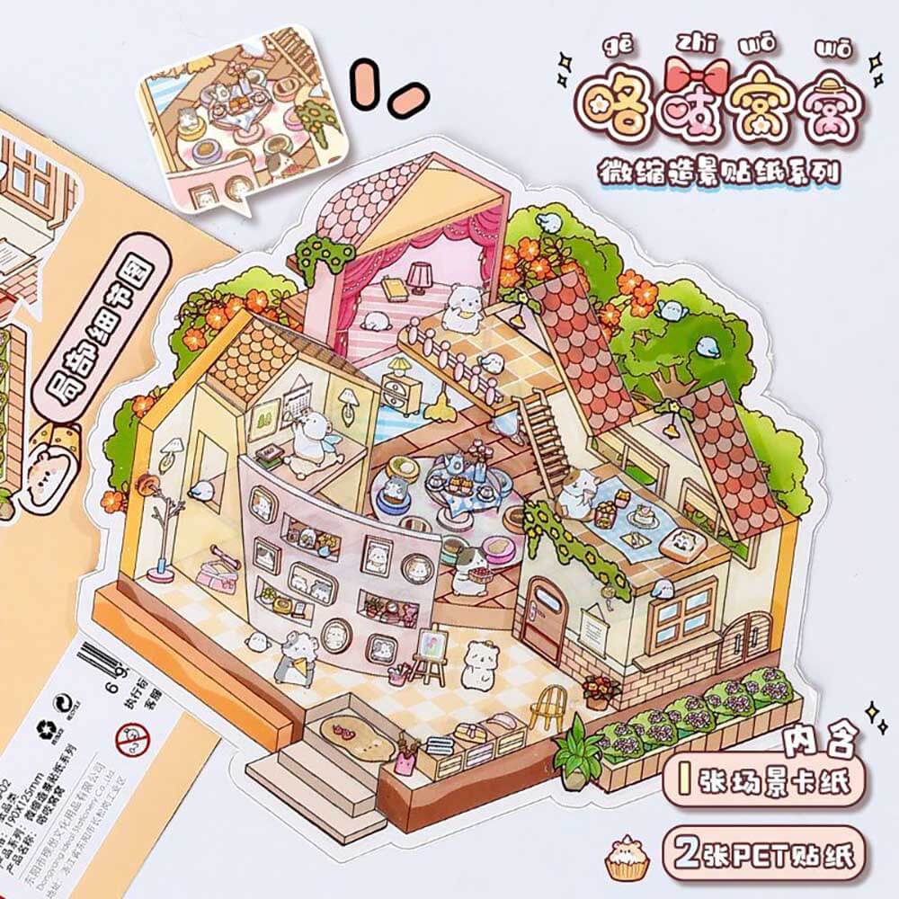 Cute Store 1.0 DIY Autocollants de scène 3D : 4 scènes miniatures mignonnes