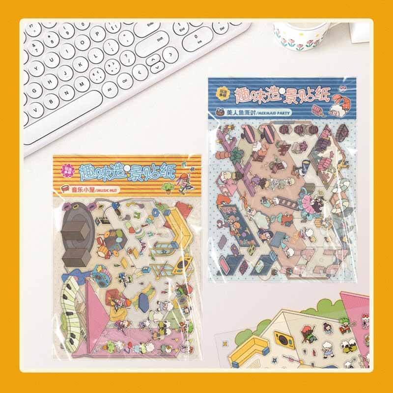 Storybook Adventure DIY 3D Scene Stickers 4 Cute Miniature Scenes(M&L)