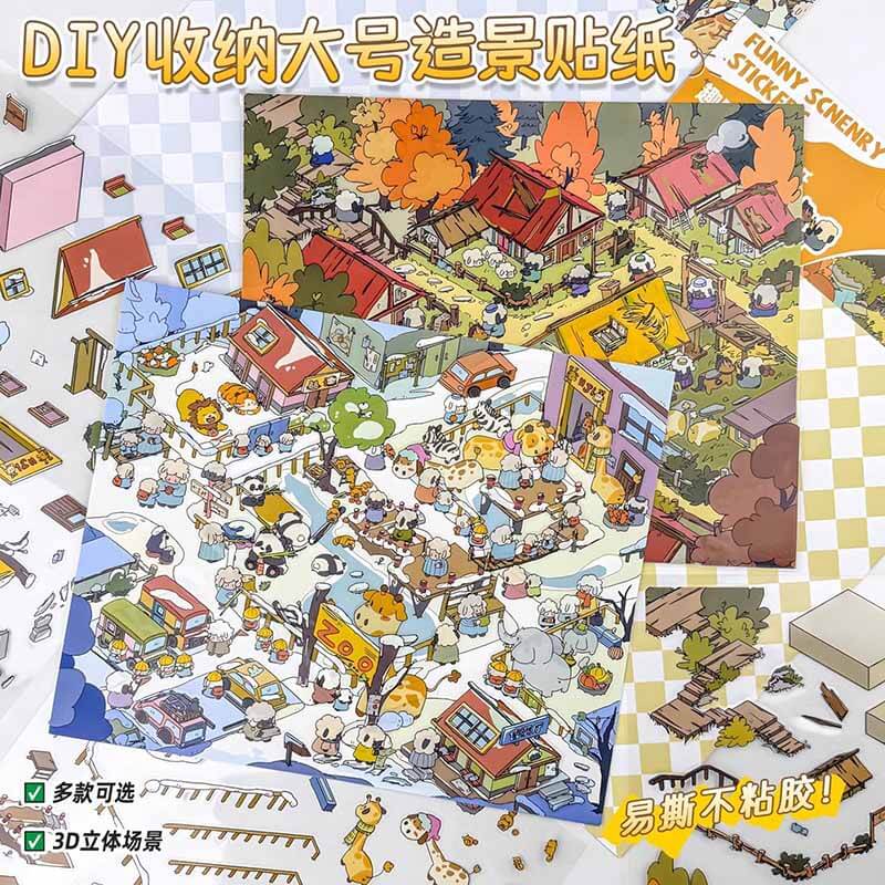 Storybook Adventure DIY 3D Scene Stickers 4 Cute Miniature Scenes(M&L)