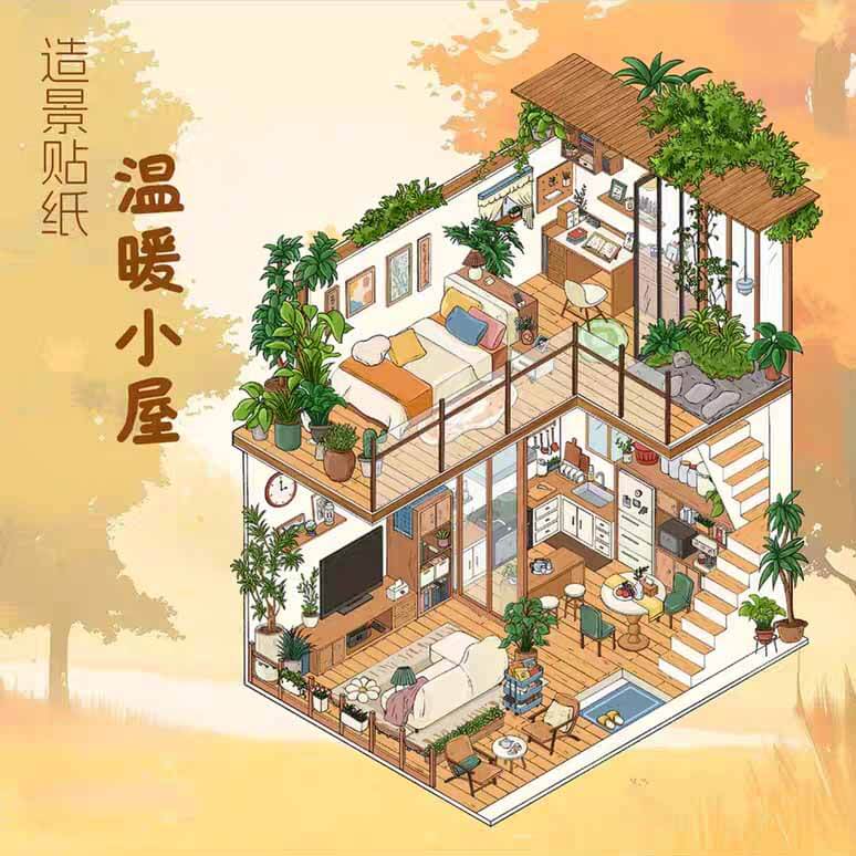 Storybook Hideaway 3D Scene Stickers 2 Cute Miniature Scenes(M&L)