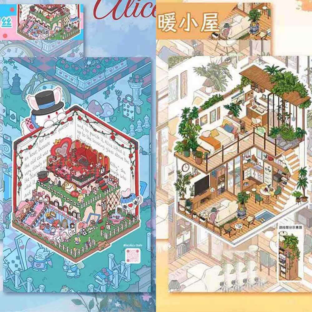 Storybook Hideaway 3D Scene Stickers 2 Cute Miniature Scenes(M&L)