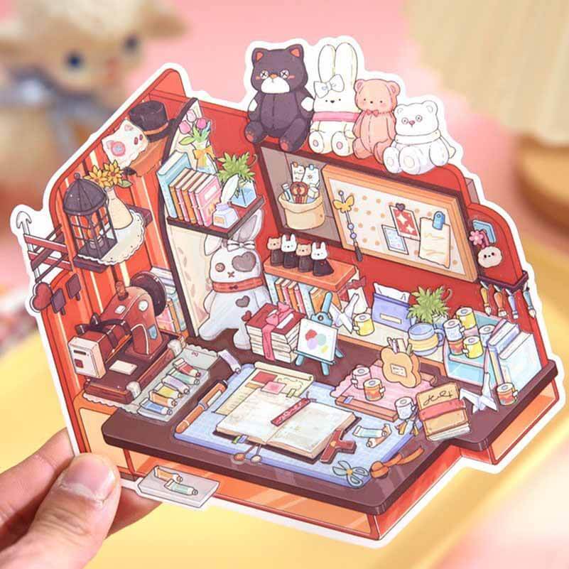 Style Desk DIY 3D Scene Stickers 4 Cute Miniature Scenes(M)