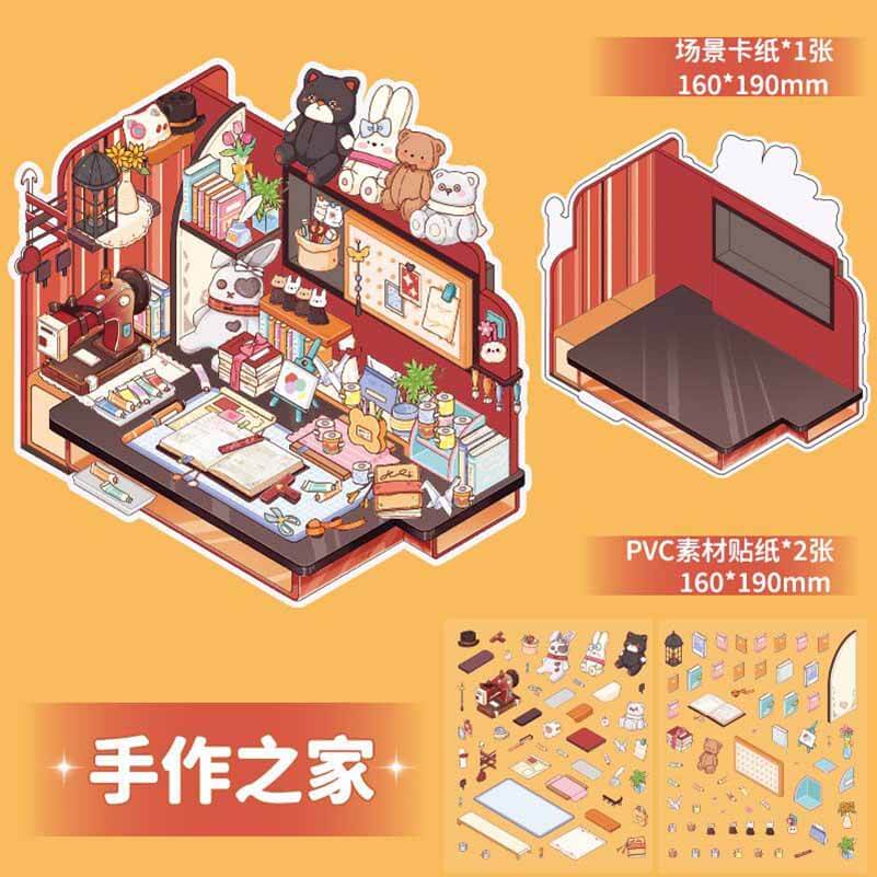 Style Desk DIY 3D Scene Stickers 4 Cute Miniature Scenes(M)