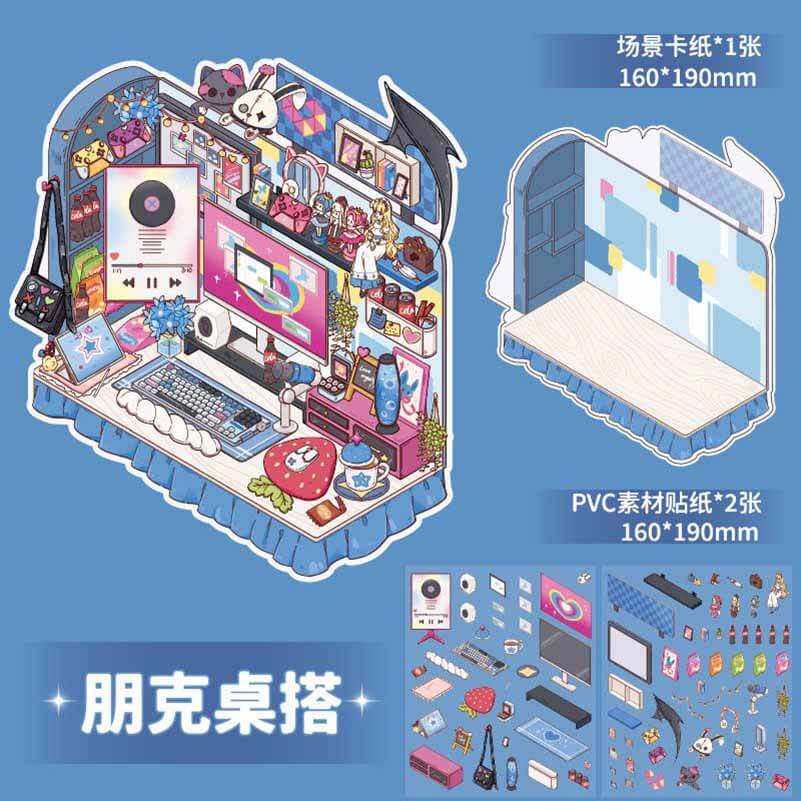 Style Desk DIY 3D Scene Stickers 4 Cute Miniature Scenes