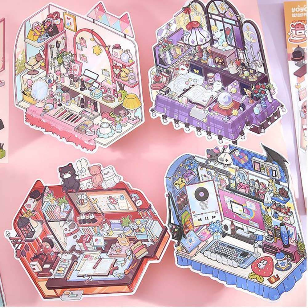 Style Desk DIY 3D Scene Stickers 4 Cute Miniature Scenes(M)