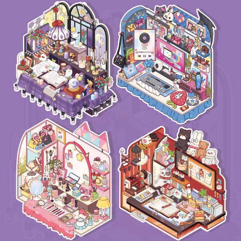 Style Desk DIY 3D Scene Stickers 4 Cute Miniature Scenes(M)