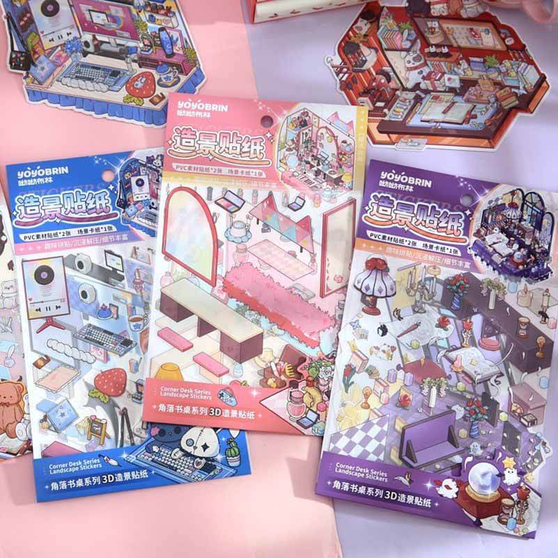 Style Desk DIY 3D Scene Stickers 4 Cute Miniature Scenes(M)