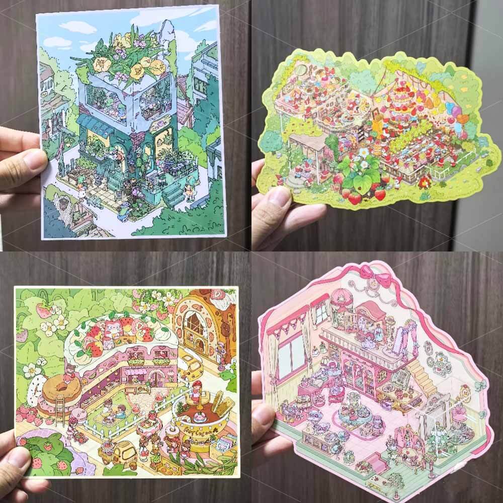 Sugar Garden DIY 3D Scene Stickers 4 Cute Miniature Scenes(L)