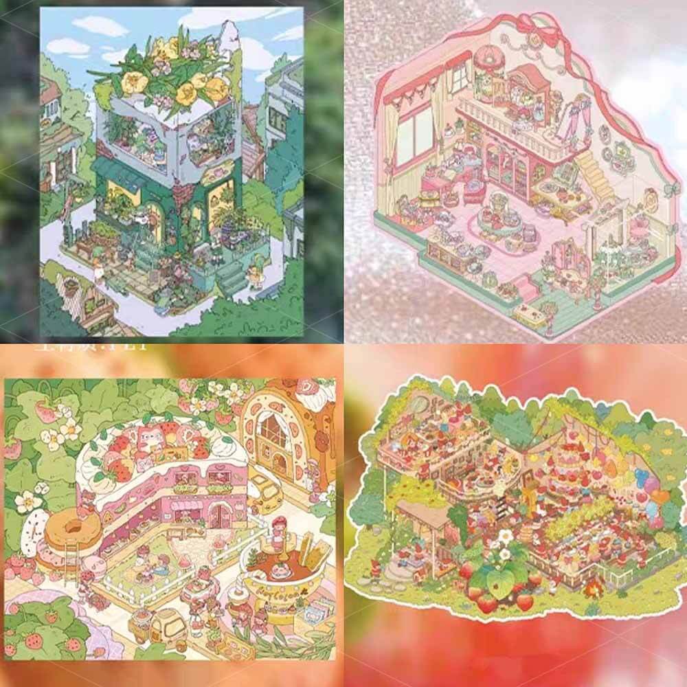 Sugar Garden DIY 3D Scene Stickers 4 Cute Miniature Scenes(L)