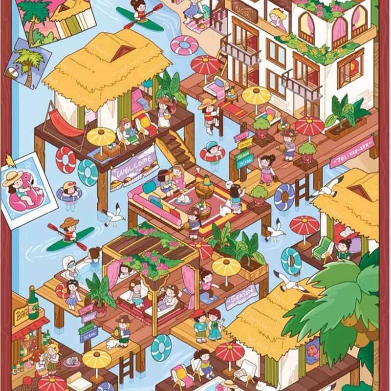 Summer Getaway DIY 3D Scene Stickers 4 Cute Miniature Scenes(XL)