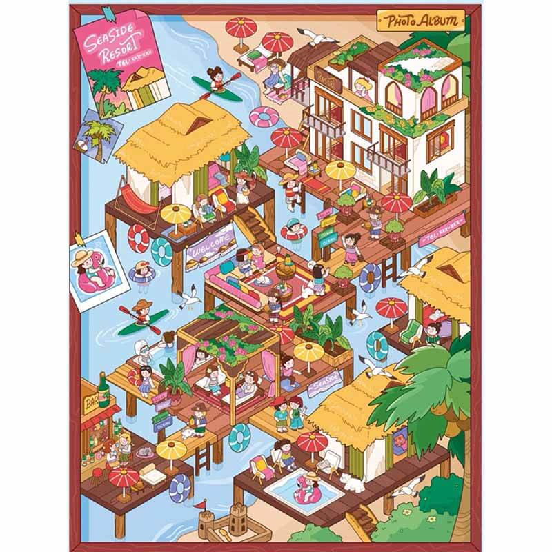 Summer Getaway DIY 3D Scene Stickers 4 Cute Miniature Scenes(XL)