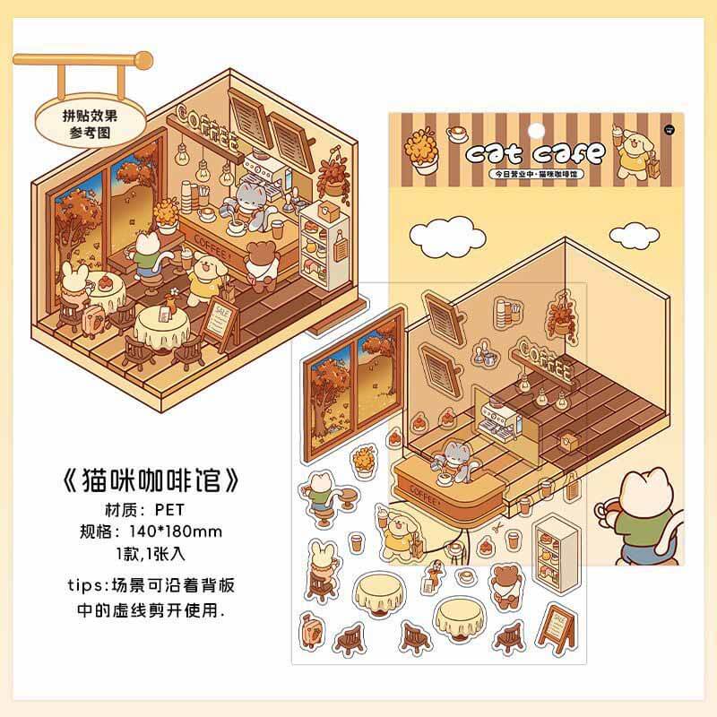 Sunny Room DIY 3D Scene Stickers 4 Cute Miniature Scenes (S)
