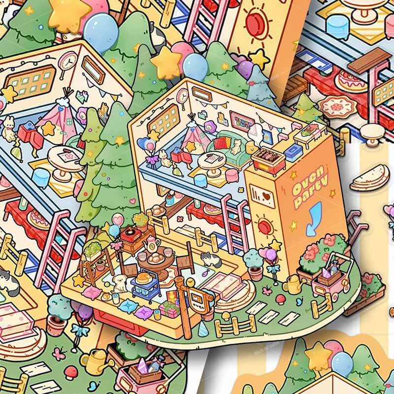 Sweet Air Club DIY 3D Scene Stickers 4 Cute Miniature Scenes(S)