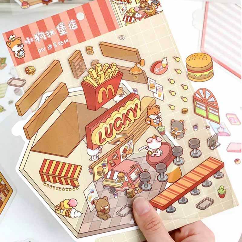 Sweet Critter Cafe DIY 3D Scene Stickers 4 Cute Miniature Scenes(S)