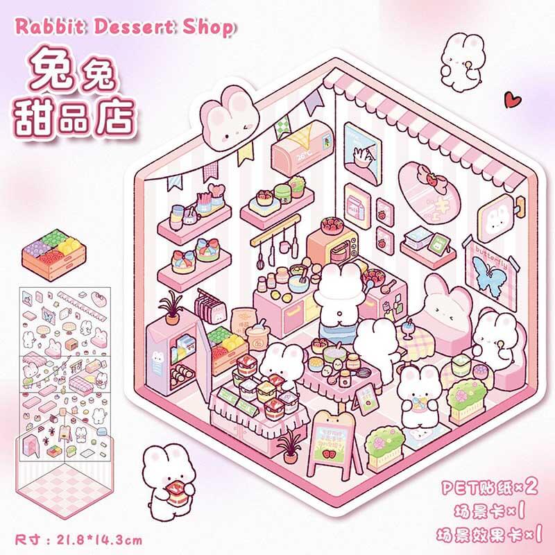 Sweet Critter Cafe DIY 3D Scene Stickers 4 Cute Miniature Scenes(S)