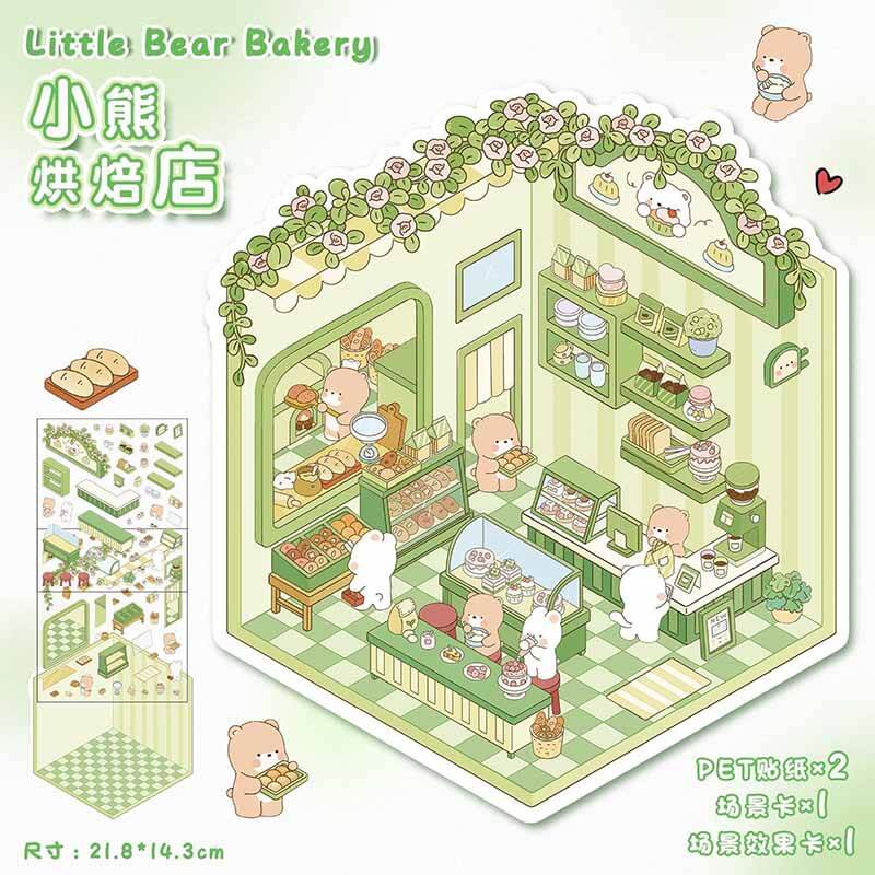 Sweet Critter Cafe DIY 3D Scene Stickers 4 Cute Miniature Scenes(S)
