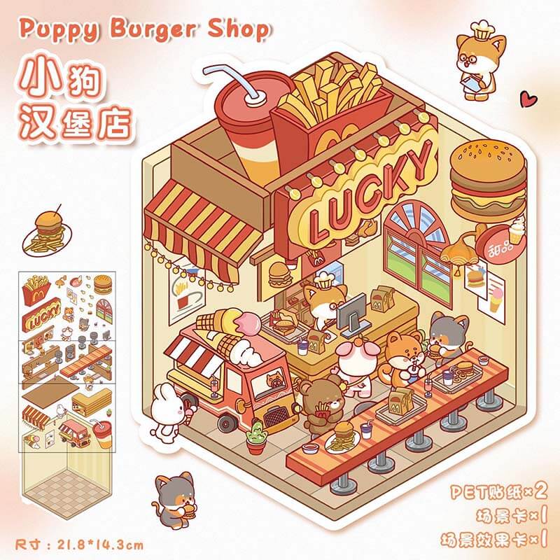 Sweet Critter Cafe DIY 3D Scene Stickers 4 Cute Miniature Scenes(S)