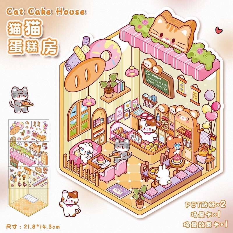 Sweet Critter Cafe DIY 3D Scene Stickers 4 Cute Miniature Scenes(S)