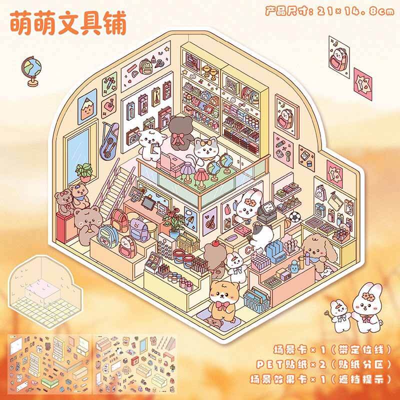 Sweet Gathering DIY 3D Scene Stickers 4 Cute Scenes(L)