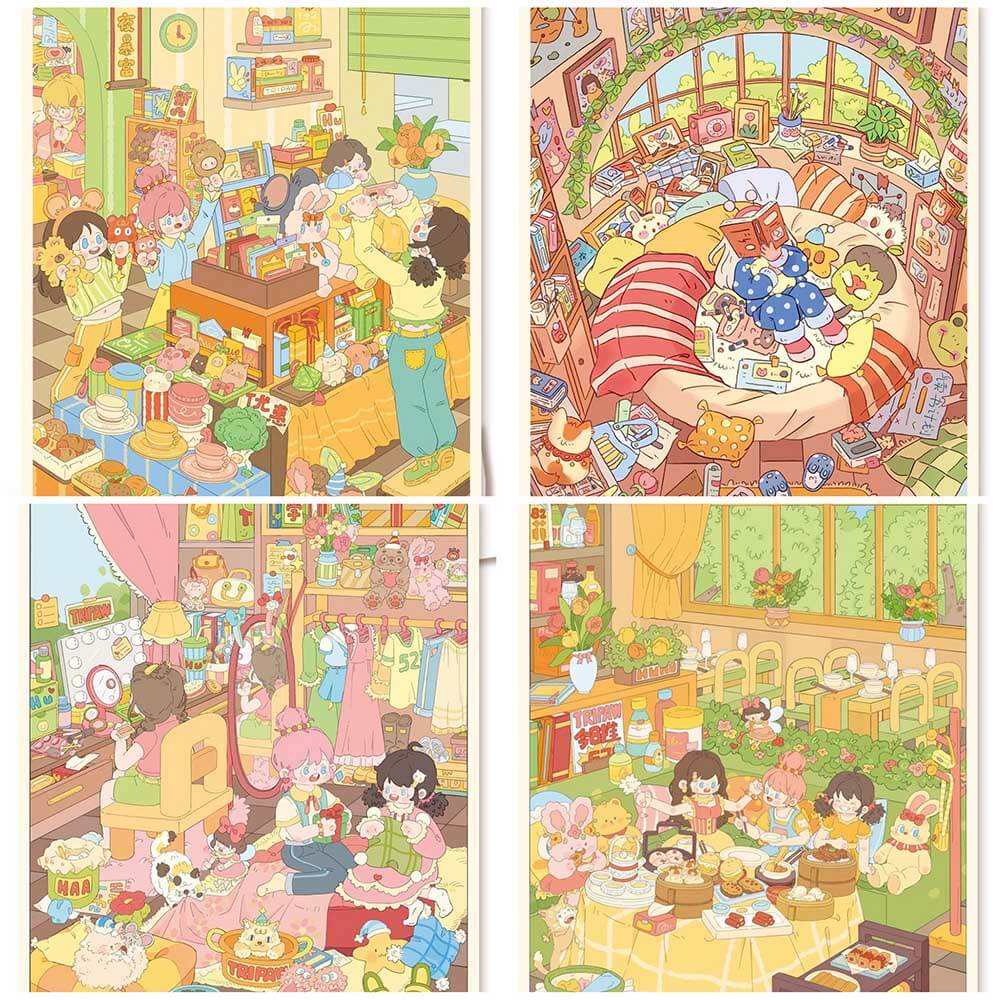 Sweet Girl’s Diary DIY 3D Scene Stickers 4 Cute Miniature Scenes(M)