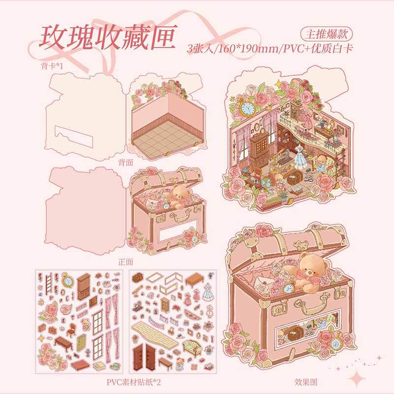 Sweet Romance DIY 3D Scene Stickers 4 Cute Miniature Scenes(M)