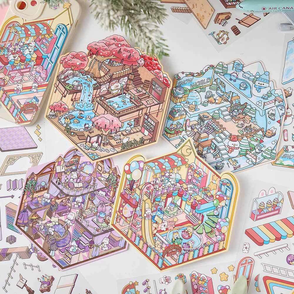 Magic Party Collection Scene Stickers - 4 Cute Miniature Scenes(S)
