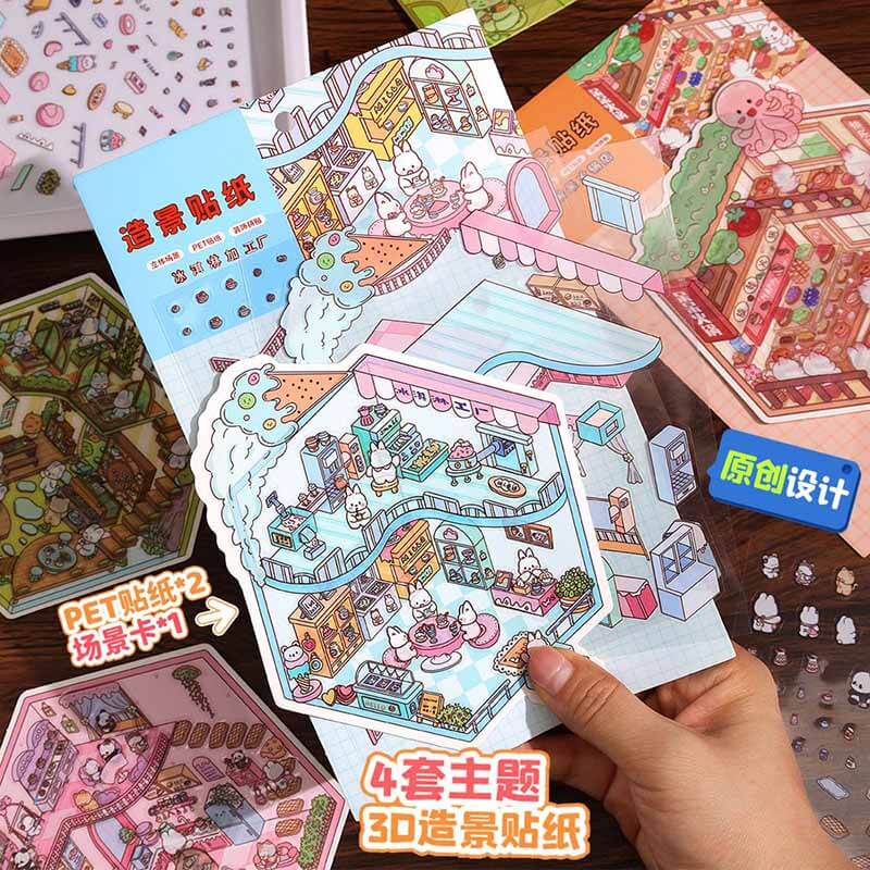 Tasty Towns DIY 3D Scene Stickers 4 Cute Miniature Scenes(S)