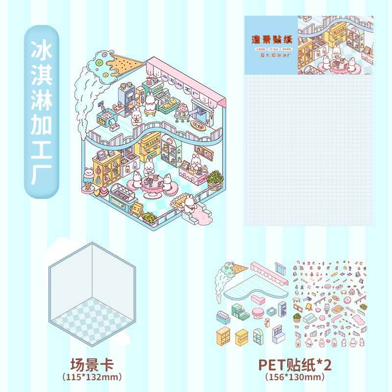Tasty Towns DIY 3D Scene Stickers 4 Cute Miniature Scenes(S)