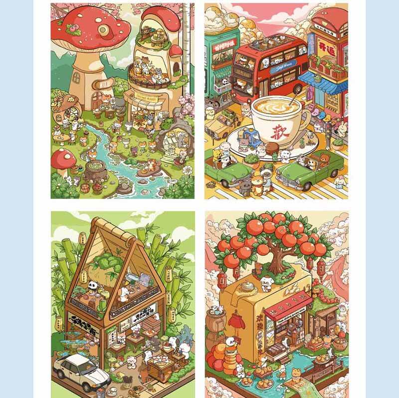 Tea Lane DIY 3D Scene Stickers 4 Cute Scenes(S)