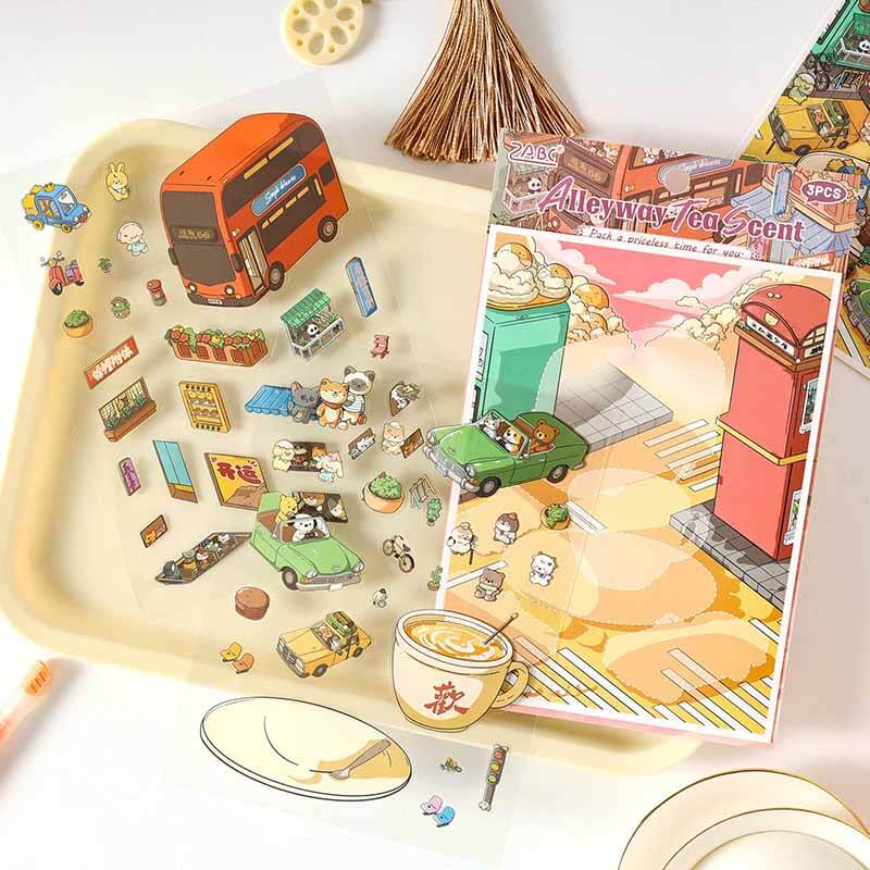 Tea Lane DIY 3D Scene Stickers 4 Cute Scenes(S)