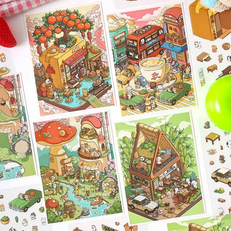 Tea Lane DIY 3D Scene Stickers 4 Cute Scenes(S)