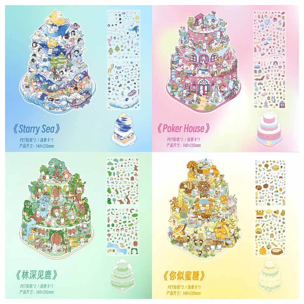 Tea Party DIY 3D Scene Stickers 4 Cute Miniature Scenes(M)