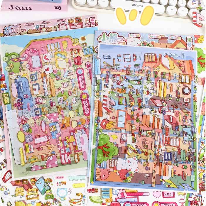 Teddy Wonderland DIY 3D Scene Stickers 2 Cute Miniature Scenes(L)