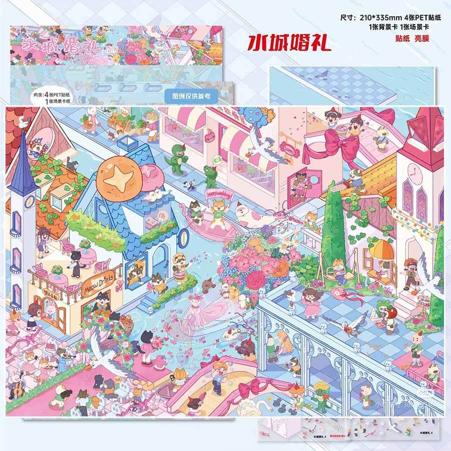 Time Passage DIY 3D Scenes Sticker 3 Cute Miniature Scenes(XL)